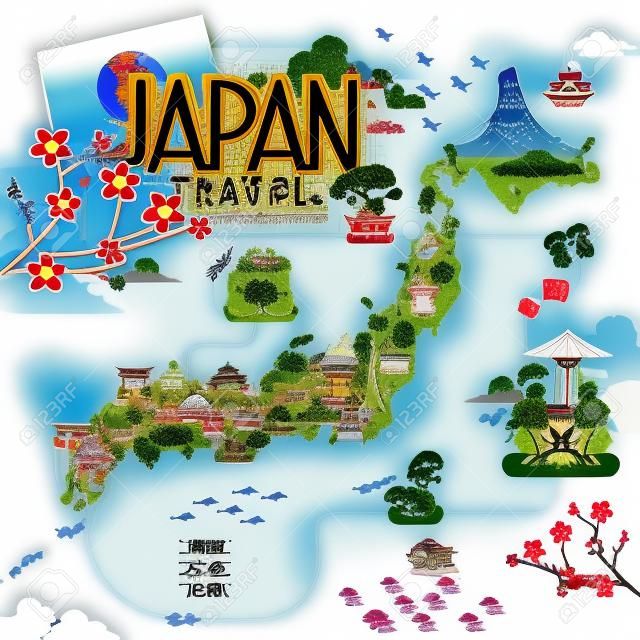 mapa de Japón con preciosas lugares de interés turístico