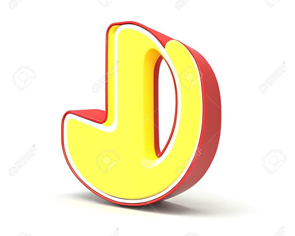 right tilt red framed yellow letter J, 3D rendering graphic isolated on white background