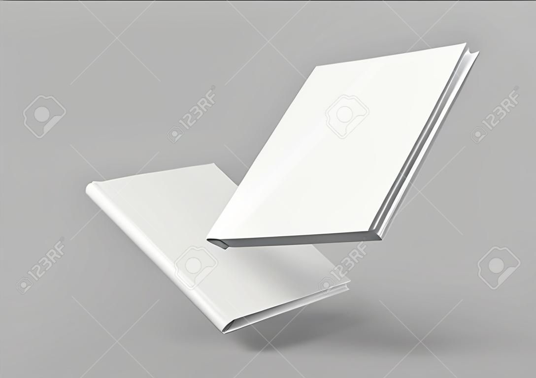 Hardcover books template, blank books mockup floating in the air for design uses, 3d rendering
