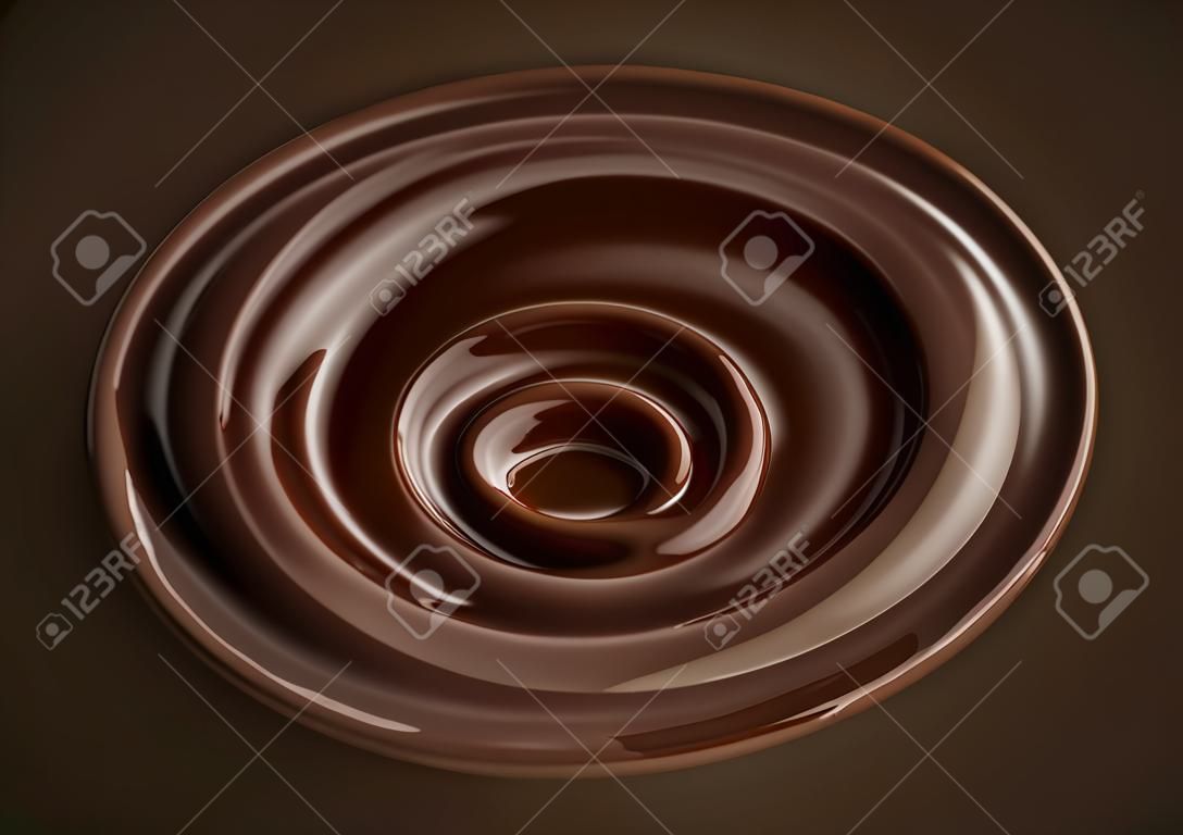 Chocolate syrup design element in 3d illustration, sweet sauce swirling