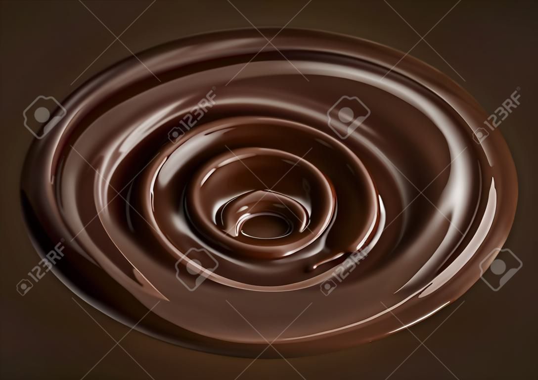 Chocolate syrup design element in 3d illustration, sweet sauce swirling