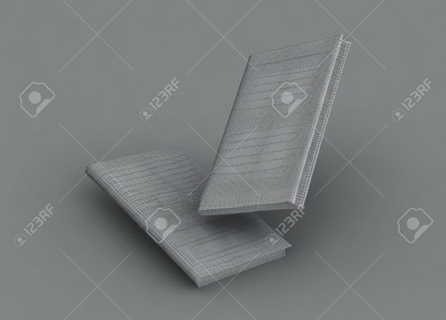 ハードカバーブックは、3Dイラストで灰色の背景に浮かぶ設定