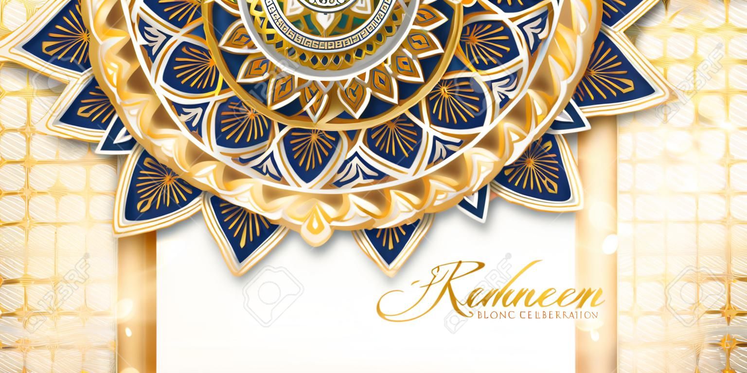 3d Islamitische vakantie viering achtergrond ontwerp met luxe gouden geometrische patronen. Banner template geschikt voor Ramadan, Eid al-Fitr of Hari Raya.