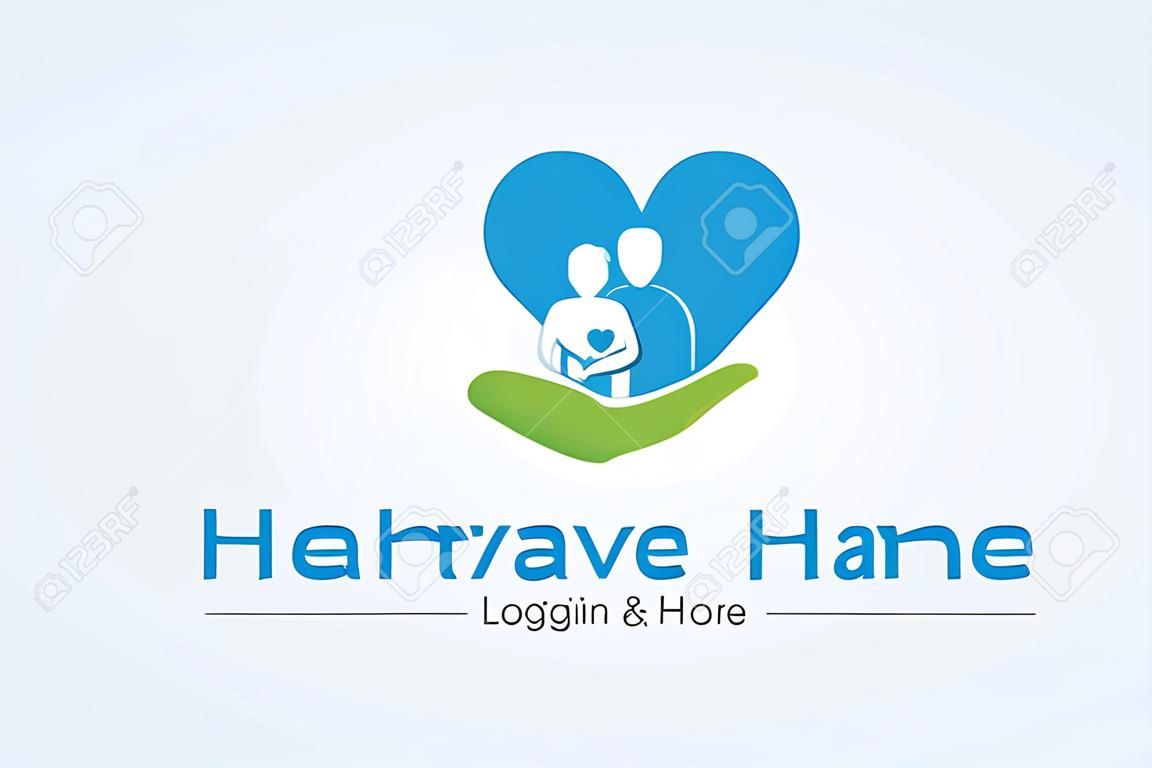Opieka zdrowotna medyczne serce projektowanie logo rodziny, ikony wektor projekt logo szpitala, znaki i symbole.
