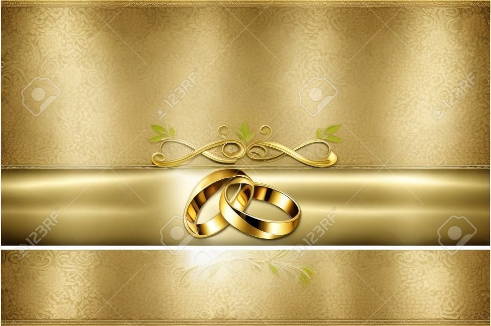 Dekoracyjne tło ślub ze złotymi pierścieniami i kwiatowe wzory europejskich.