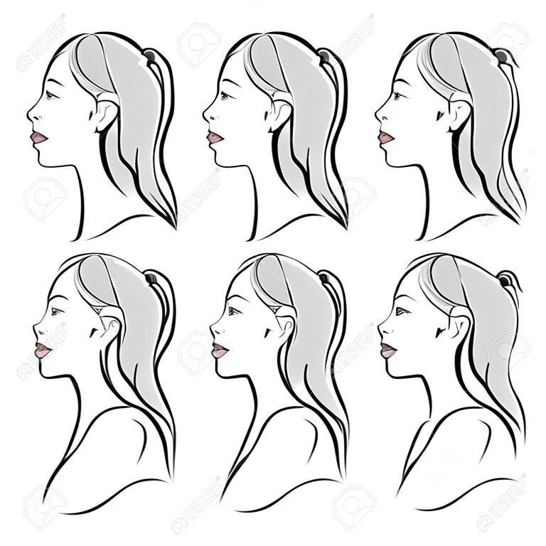Facial expression illustration of a profile of a woman