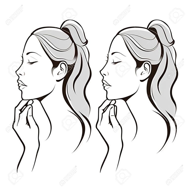Facial expression illustration of a profile of a woman