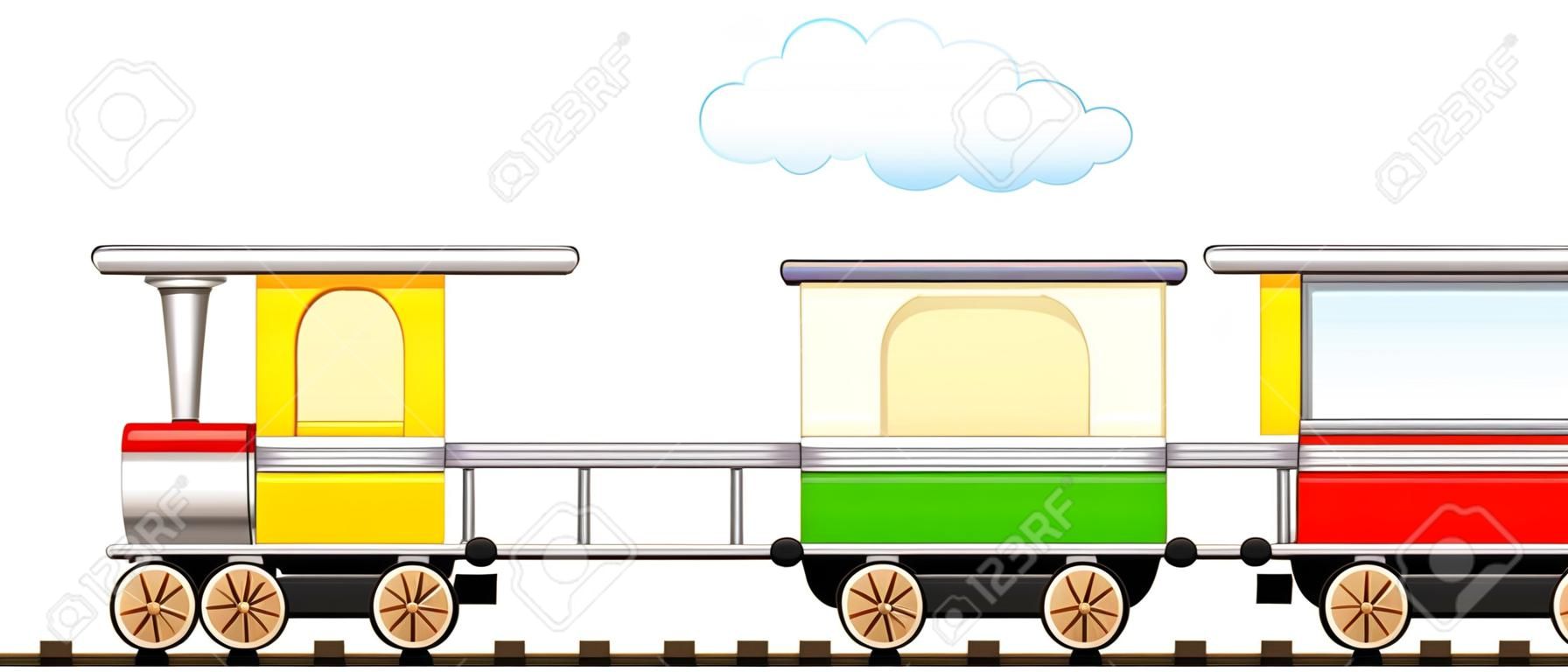 卡通孤立可爱列车与五颜六色的车厢在铁路