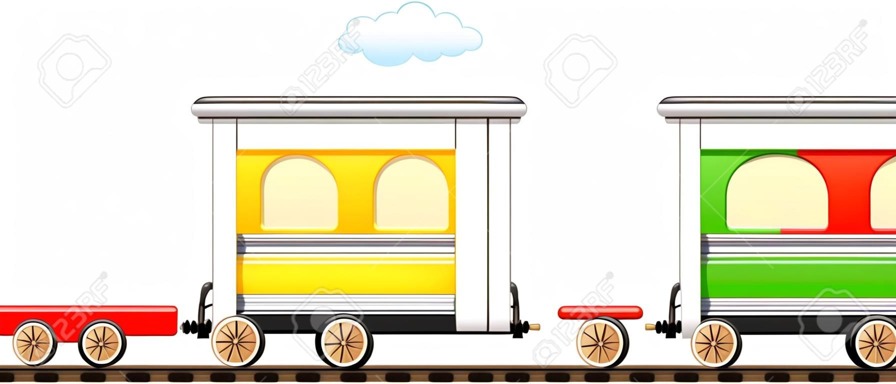 cartoon geïsoleerde schattige trein met kleurrijke koets in de spoorweg