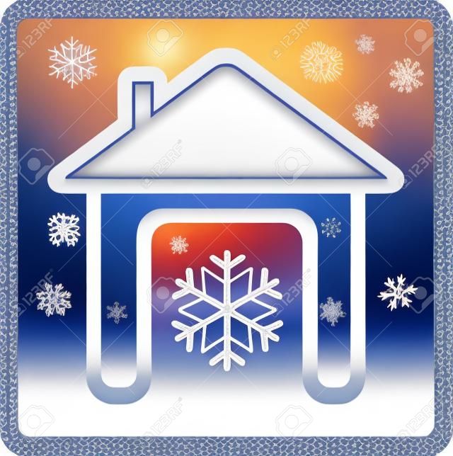 Haus mit Schneeflocke - Symbol Klimaanlage im Haus