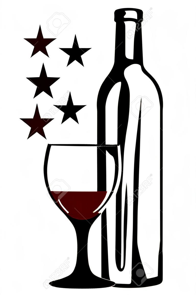 verre de vin et une bouteille silhouette étoiles