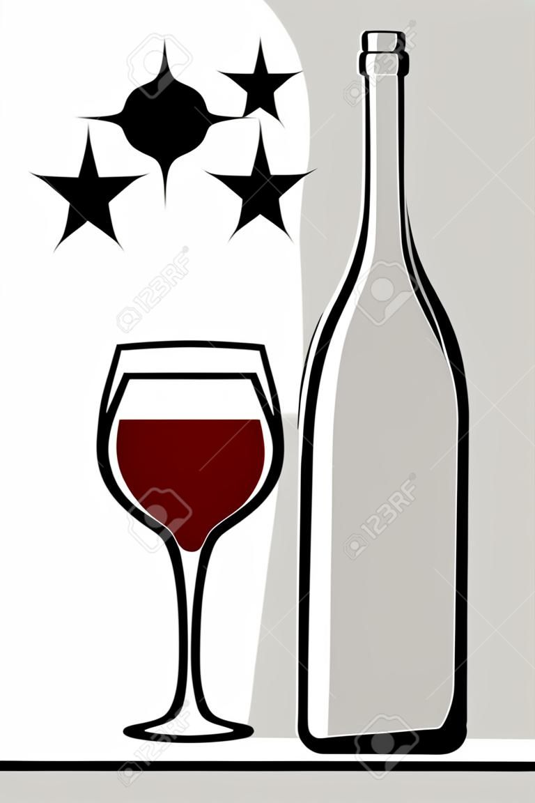 wine glass and bottle silhouette with star