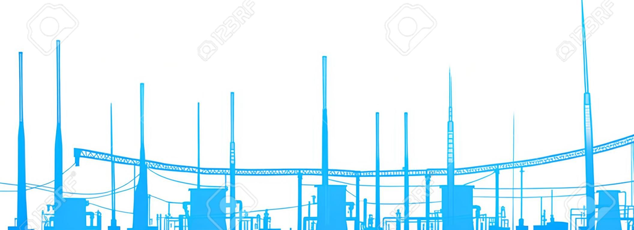 Silhouette panorama power station on a white background.