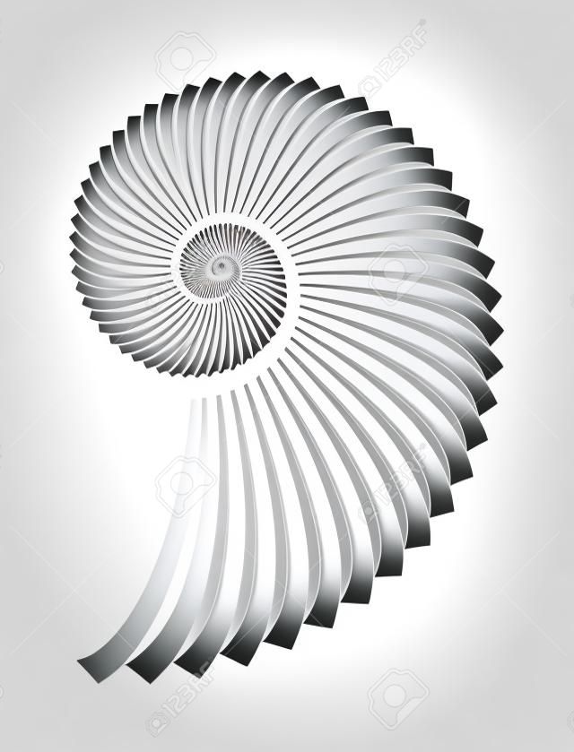 Spirale d'Archimède de vecteur abstrait, forme de symbole de coquille sur un fond blanc. Spirale isolée, modèle de conception, effet hypnotique. Eps 10.