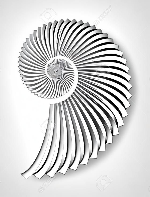 Spirale d'Archimède de vecteur abstrait, forme de symbole de coquille sur un fond blanc. Spirale isolée, modèle de conception, effet hypnotique. Eps 10.