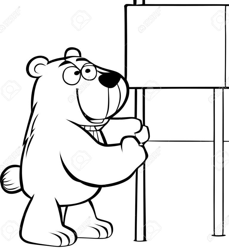熊的黑白插圖舉著牌子