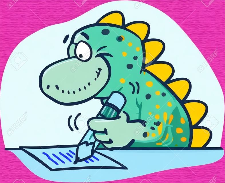 Cartoon ilustración de un escrito de dinosaurio