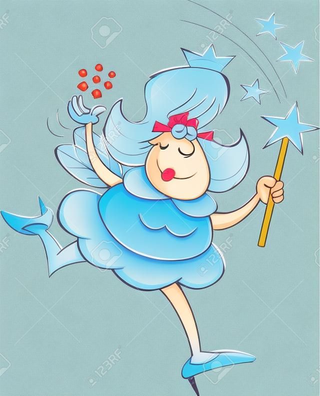 Cartoon illustrazione di una fata madrina un colpo di bacchetta magica