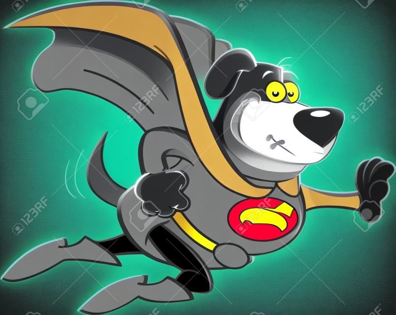 Ilustración de dibujos animados de un perro vestido como un superhéroe