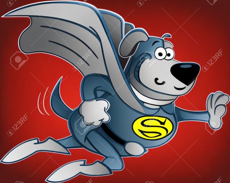 Ilustración de dibujos animados de un perro vestido como un superhéroe