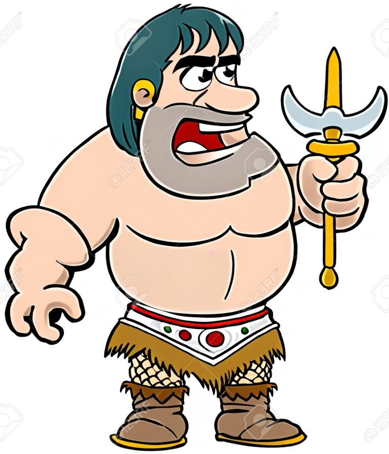 Cartoon illustration of a barbarian holding a sword.