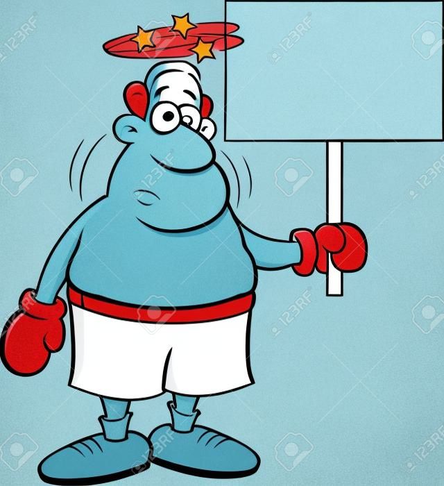 Kreskówki ilustracja oszałamiający bokser trzyma znaka.