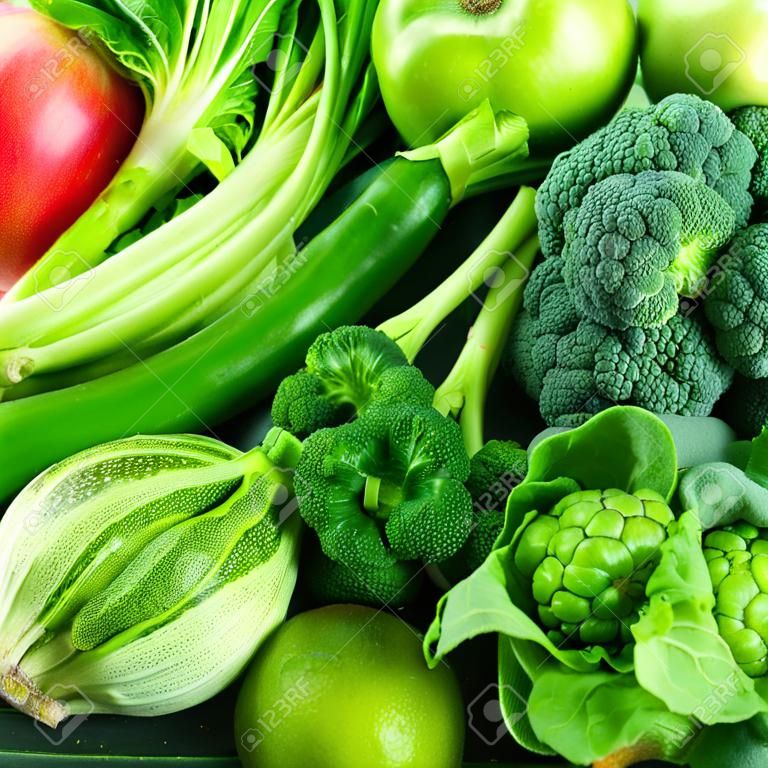 Close up of green vegetables and fruits for background