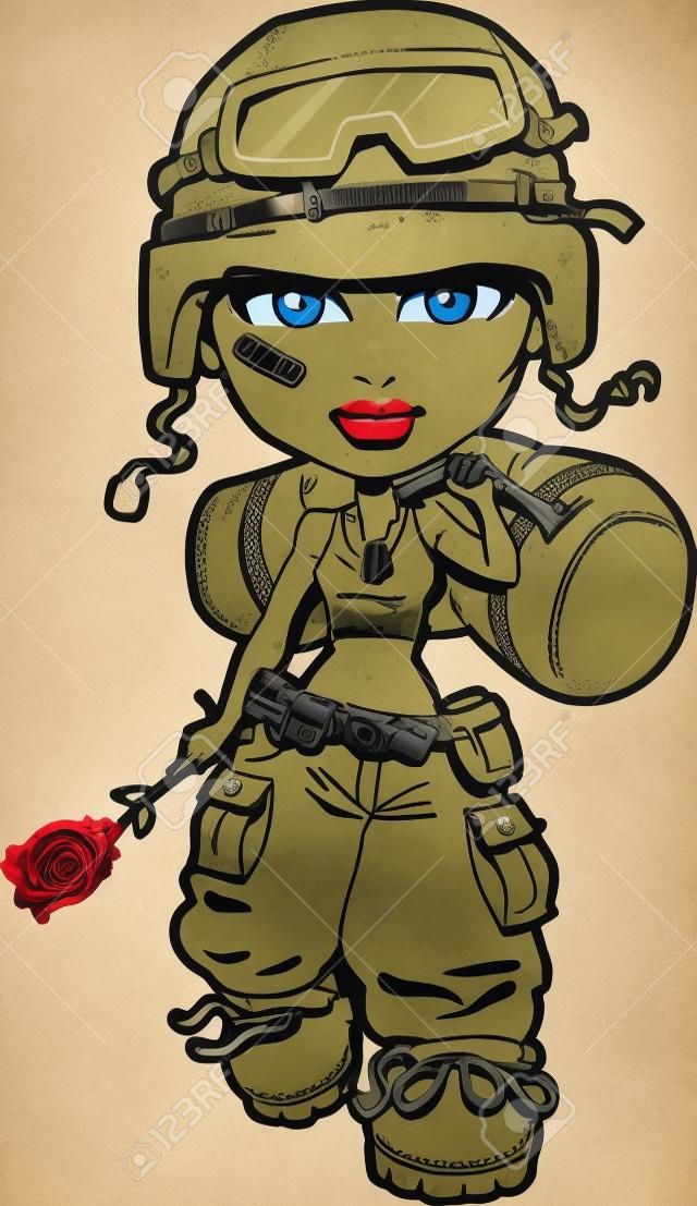 Returning Female Soldier Holding a Rose