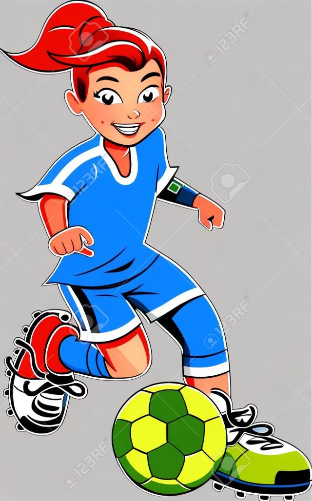 Soccer football fille joueur dessin vectoriel clip art.