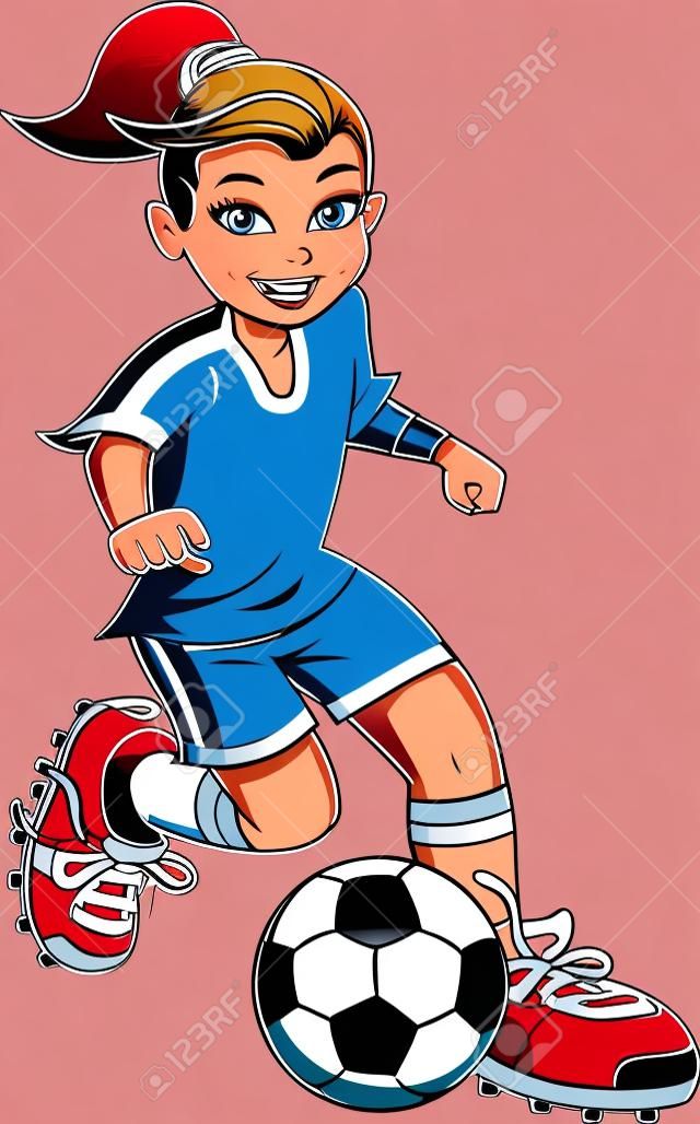 Fútbol fútbol niña jugador vector clip art dibujos animados.