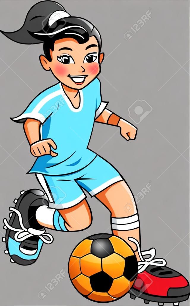 Soccer football girl player vector clip art cartoon.