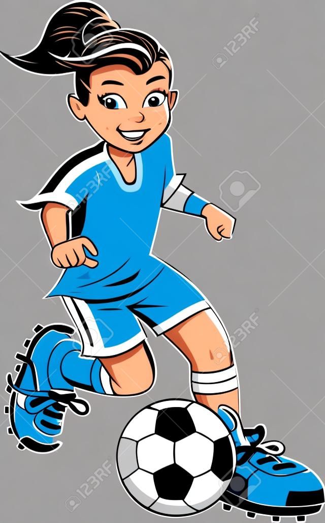 Fumetto di clipart di vettore del giocatore della ragazza di calcio di calcio.