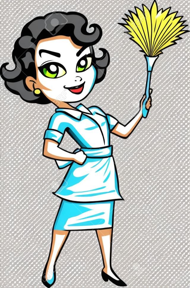 Serviço de limpeza Maid Lady Woman with Duster clipart vector cartoon