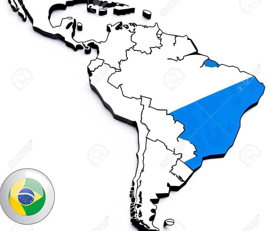 Выделенные Бразилия на карте Южной Америки с национальным флагом