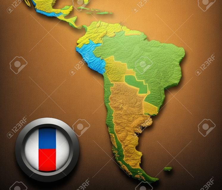 Выделенные Перу на карте Южной Америки с национальным флагом