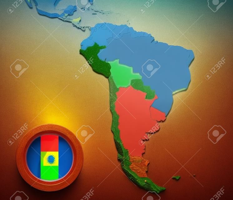 Выделенные Перу на карте Южной Америки с национальным флагом