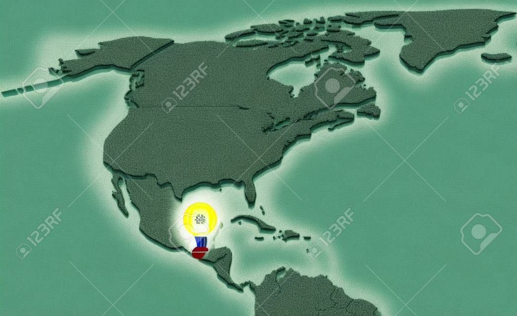 Destacado Guatemala en el mapa de américa del norte con la bandera nacional