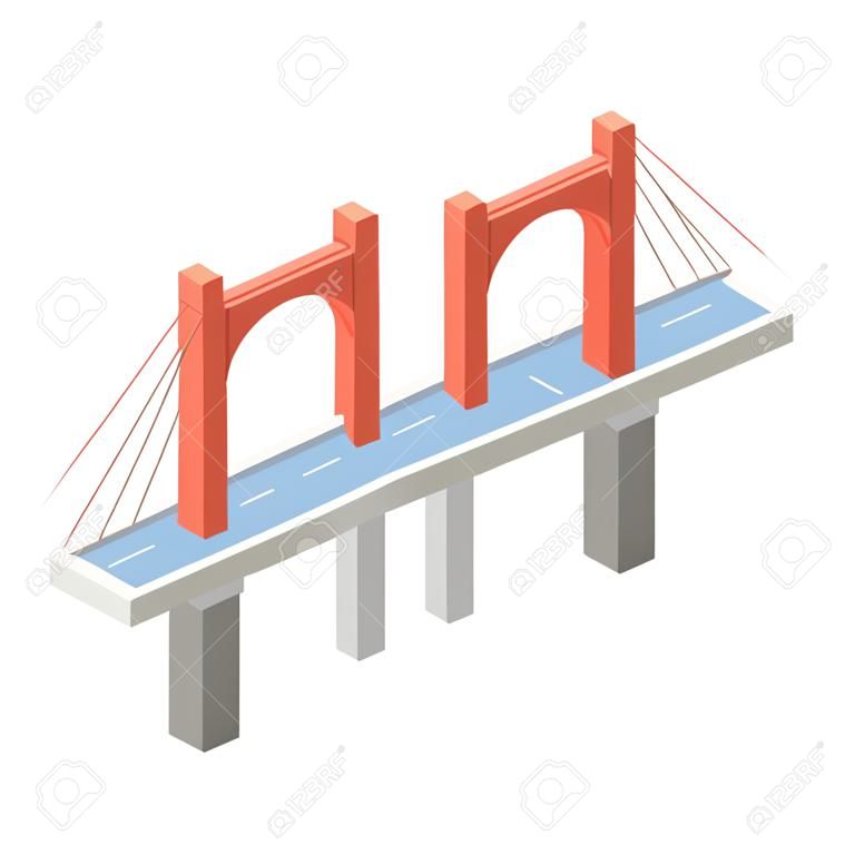 Abstrato Isométrico 3D Bridge Cidade Urban Infrastructure Isolado Vector Design Estilo