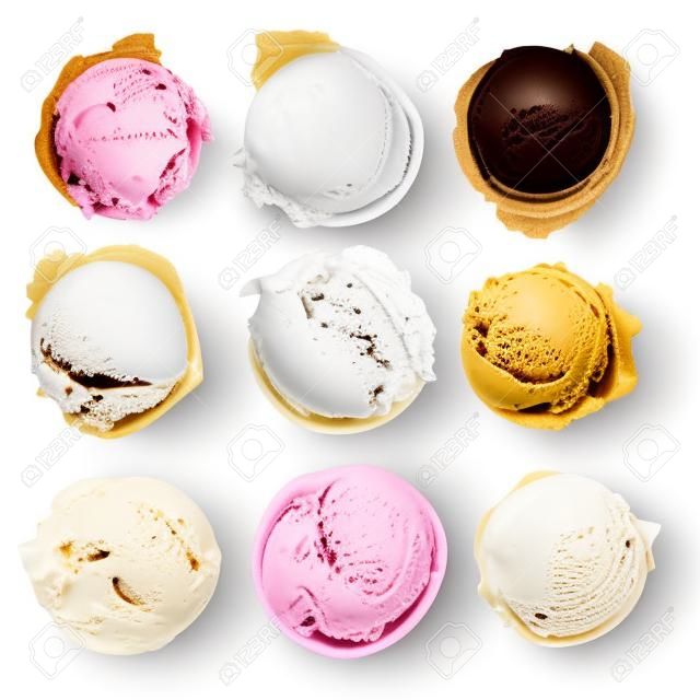 Ice cream scoops collection on white background