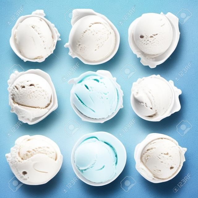 Ice cream scoops collection on white background