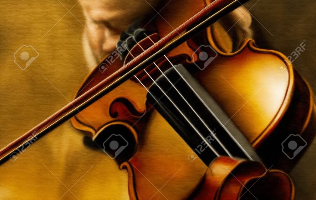 Detalle de un violinista que toca su instrumento. Concepto de la música clásica.