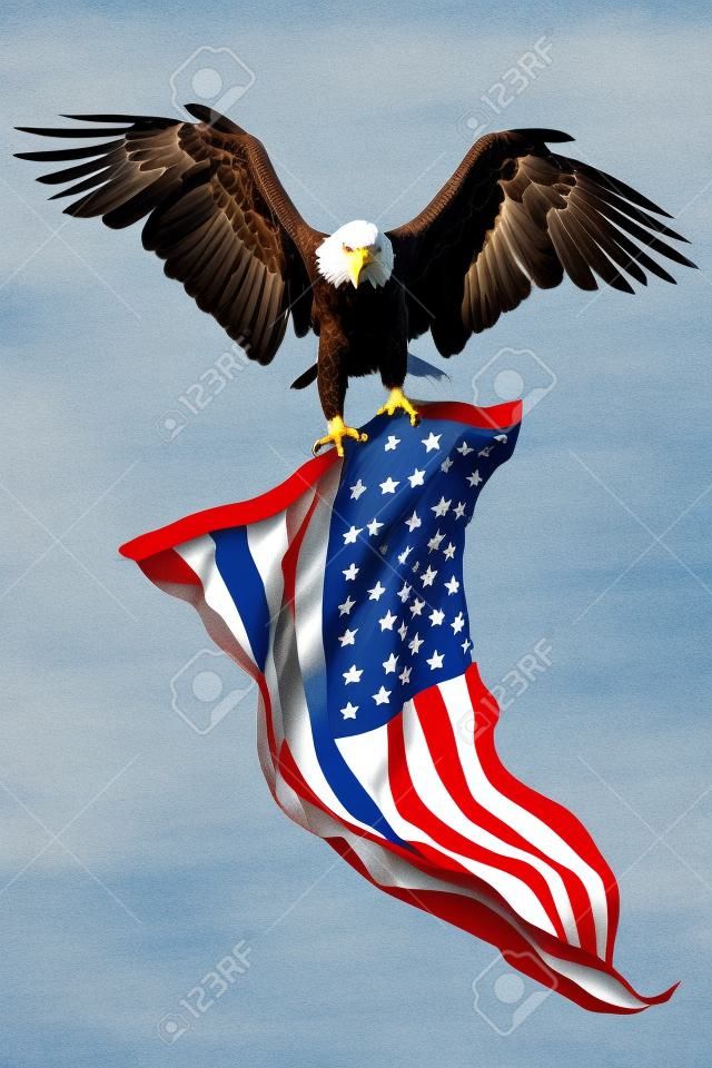與美國國旗的白頭鷹
