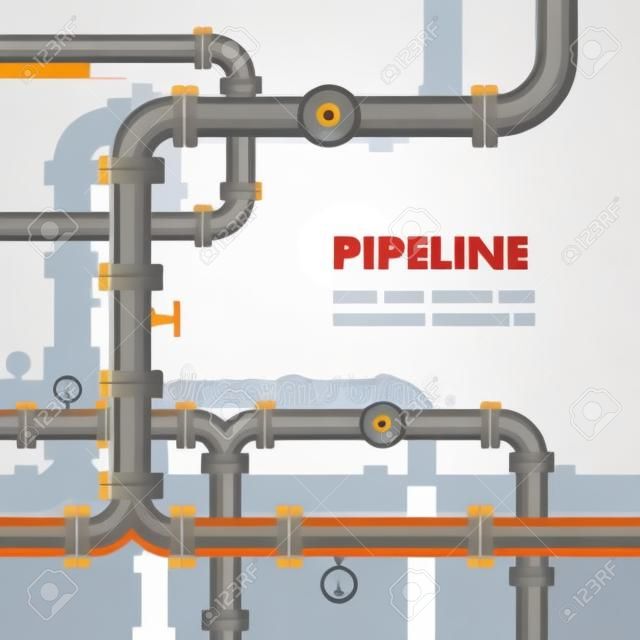 Fondo de canalización. Ilustración de vector de tuberías de gas o aceite