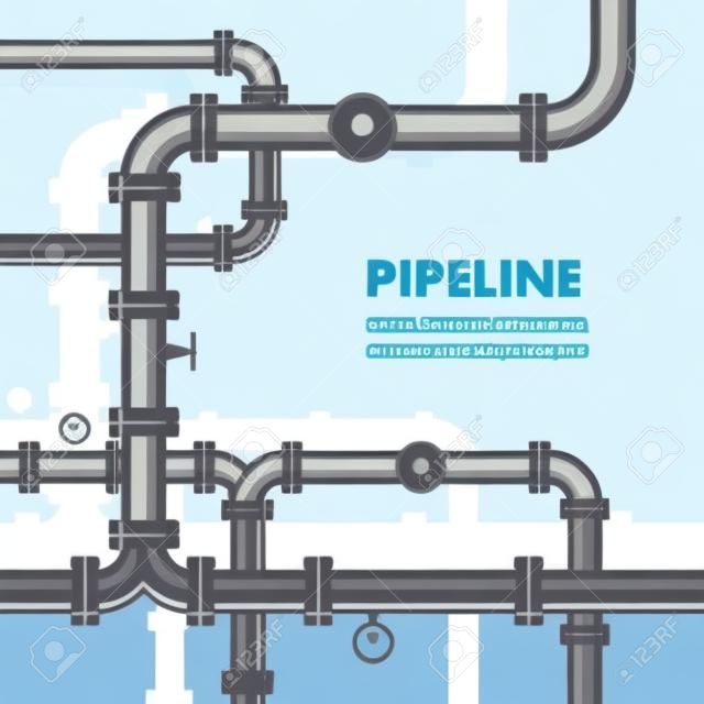 Fondo de canalización. Ilustración de vector de tuberías de gas o aceite