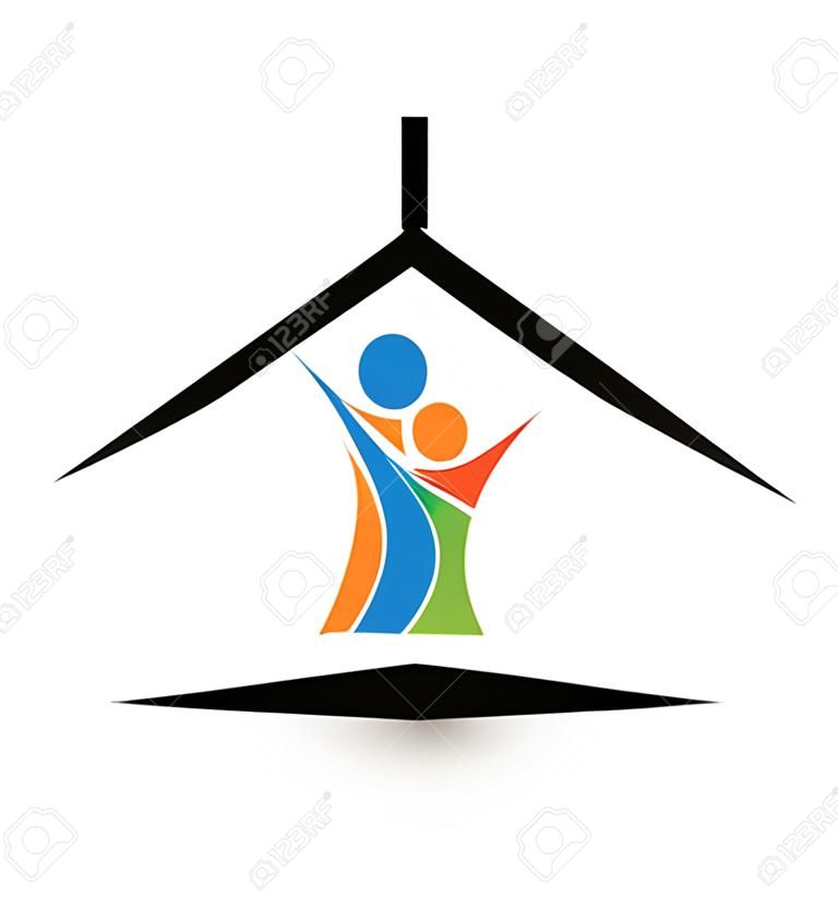 Famille dans le logo d'icône de l'église sur une présentation colorée.