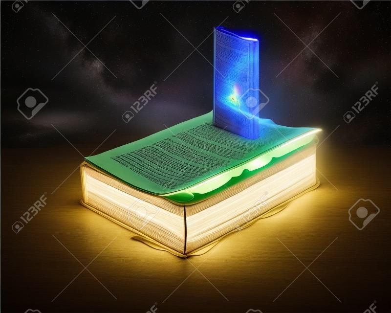 빛이 페이지에서 오는 성경 빛나는.