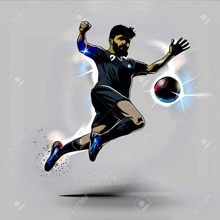 Jogador de futebol em ação saltando design de bola de toque