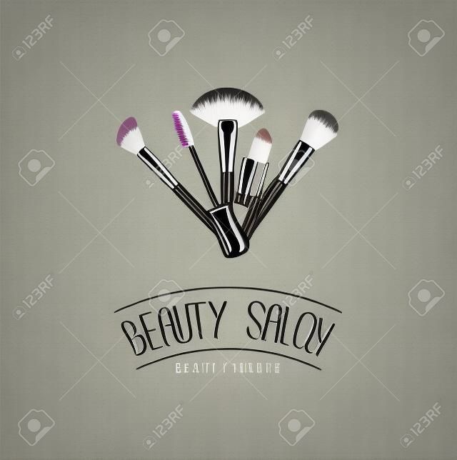 Beauty Salon Badge. Makeup Brushes Logo Vector Illustration