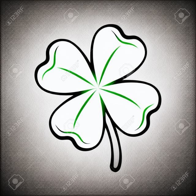 Clover four-leaf contour. St. Patrick's day. Outlined Vector illustration isolated on white background.
