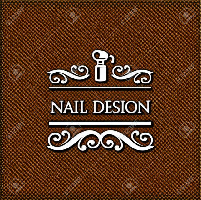 Nail Art Studio Vorlage für Logo. Nagellack-Symbol. Vektorabbildung mit Strudeln und aufwändigen Feldern.